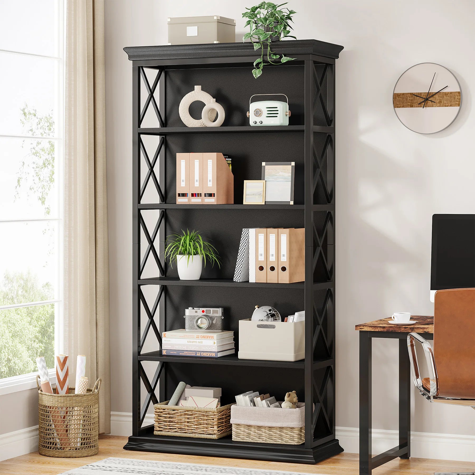 Tribesigns 6-Tier Industrial Bookcase – 71″ Floor-Standing Display Storage Shelf