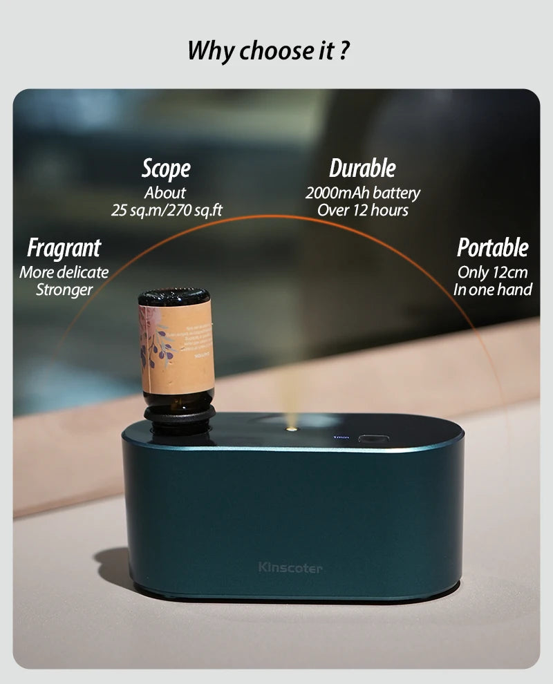 KINSCOTER Premium Portable Waterless Aroma Diffuser Compact Essential Oil Nebulizer Ideal Scent Machine for Gifting