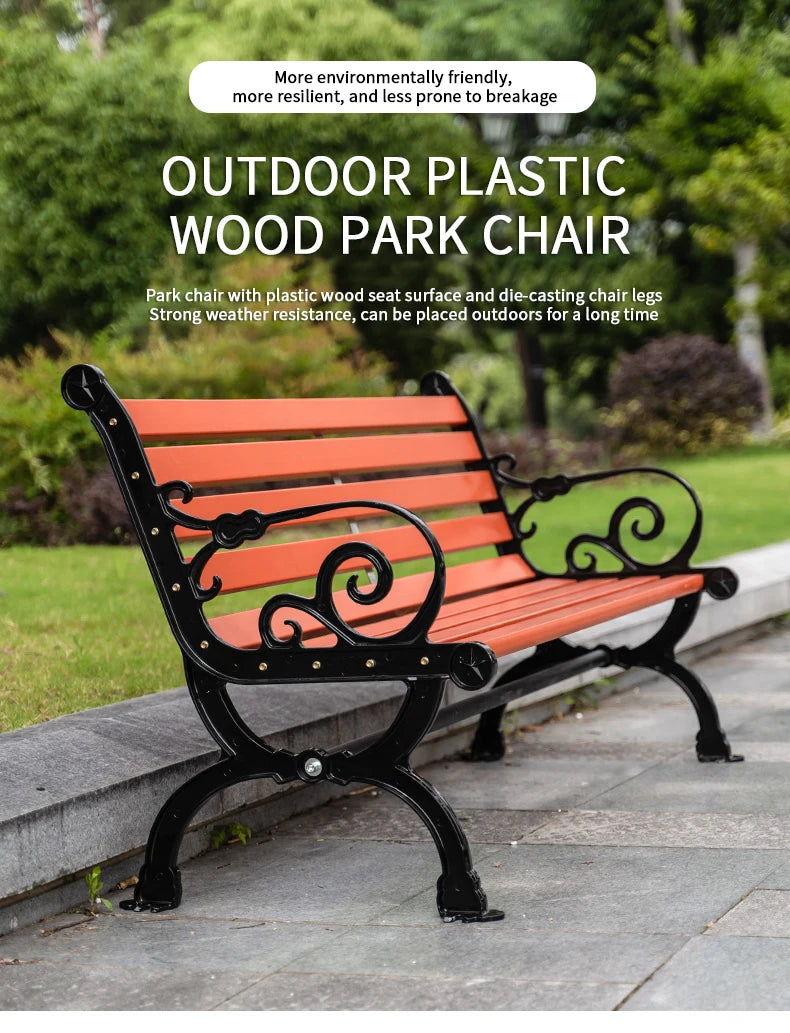 High Quality Outdoor Metal Bench Garden Park Chair with Environmental Protection Plastic Wood Wave Shape