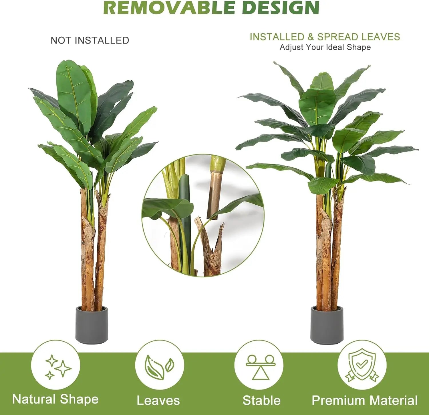 Artificial Banana Tree with Grey Planter, Artificial Plants with 11 Banana Leaves Plant for Home Office Decor
