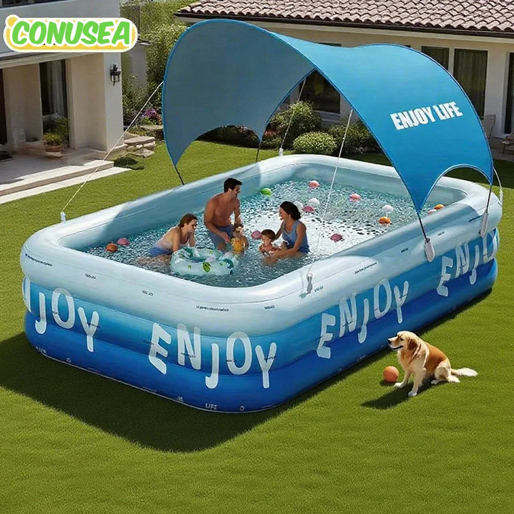 Inflatable Family Swimming Pool with Canopy – Large Outdoor Pool (3m / 2.6m / 2.1m / 1.8m)