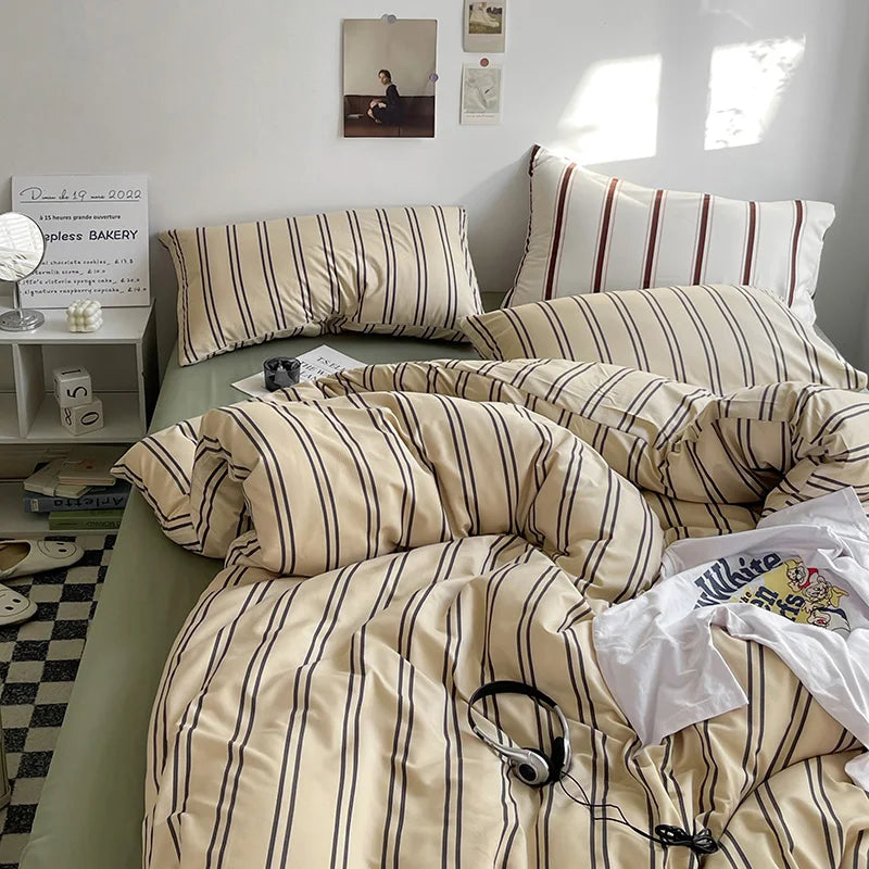 Stripe Bedding Comforter Set with Pillowcase bed sheet Single Full Size Bed Linen Duvet Cover Set Queen/King Double Single Bed