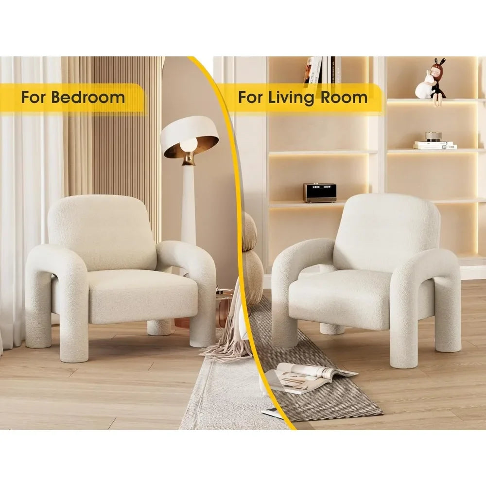 Modern Teddy Sherpa Accent Chair – Fluffy Upholstered Cozy Reading Armchair