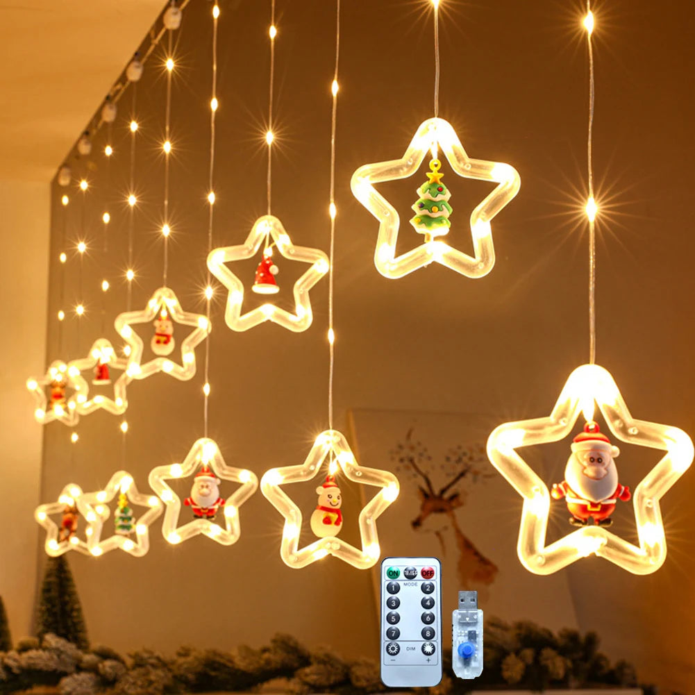 1pc Christmas Stars LED String Lights USB Operated  with Remote Christmas Decorative Ring Lights for  Indoor Decorations