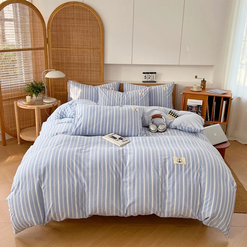 Cotton Duvet Cover Set – Japanese Grid Style (King Size, 220×240)