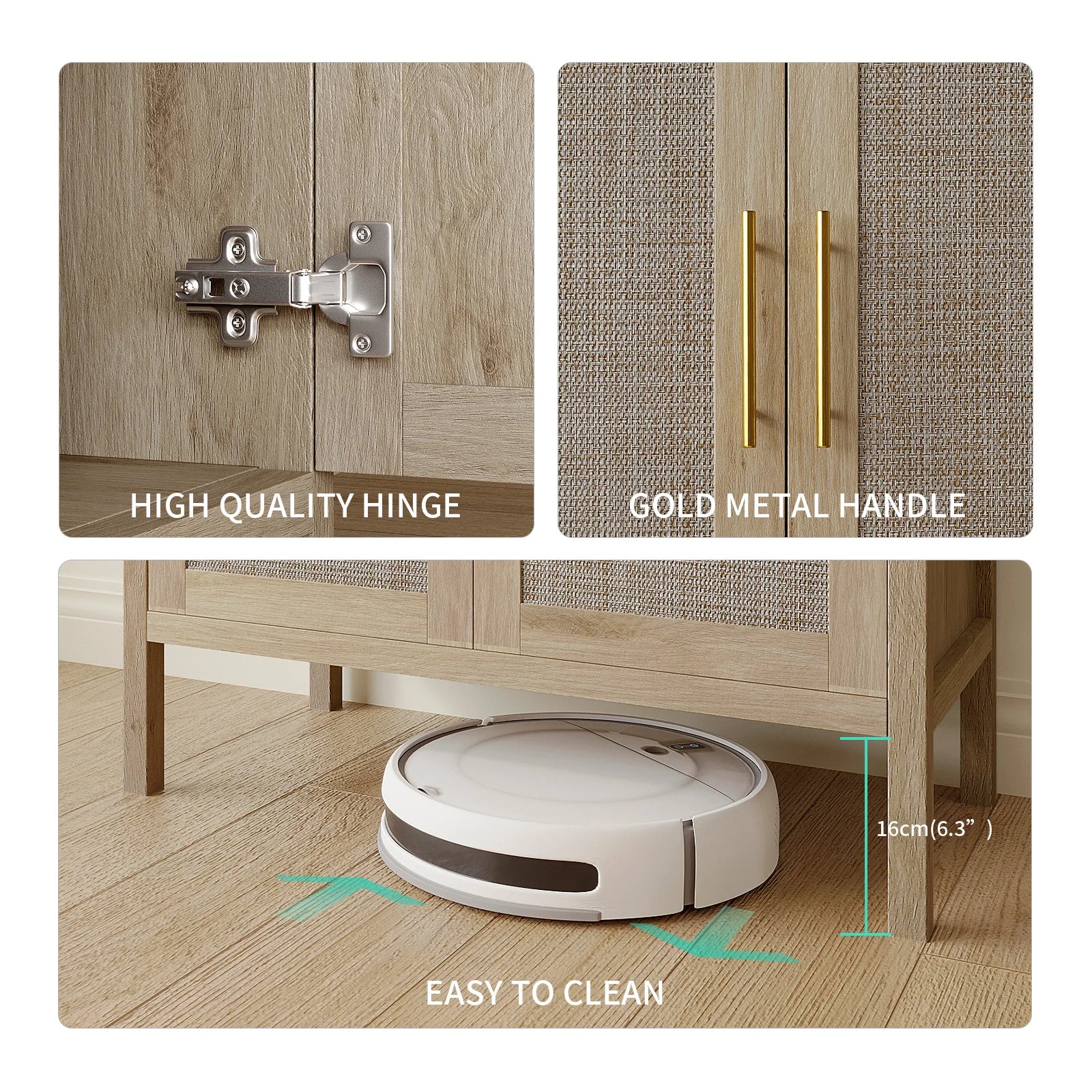 Rattan Storage Cabinet, Buffet Cabinet Sideboard with Rattan Decorated Doors, Cupboard for Hallway, Entry, Living Room