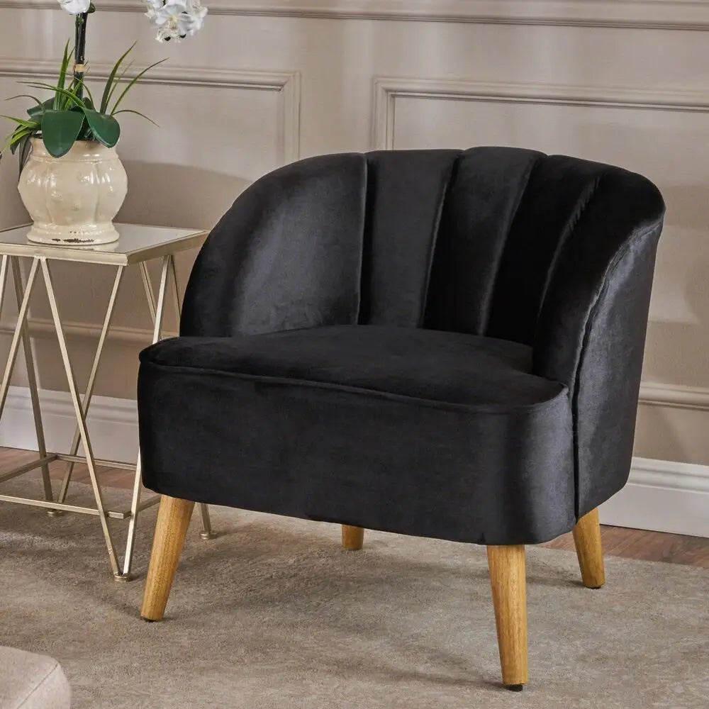 Modern Velvet Channel-Stitch Club Chair – Sloped Arm Accent Chair