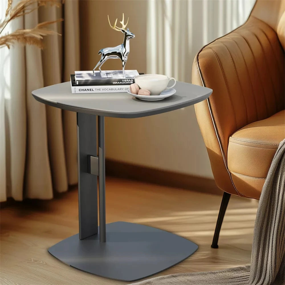 Luxury C Table End Table Saddle Leather Top with Metal Leg, Couch Tables C Shaped Side Table for Bedroom Living Room