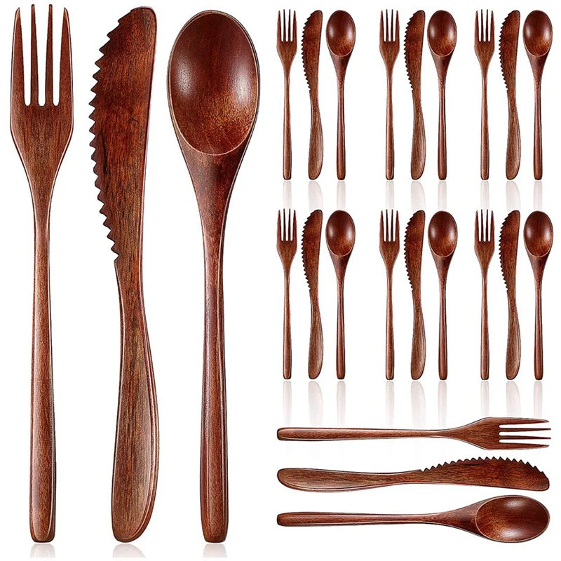 24/12 Pieces Wooden Spoon Soup Spoon and Fork Tableware Natural Ellipse Ladle Spoon Set Eco Friendly Products Spoons for Cooking