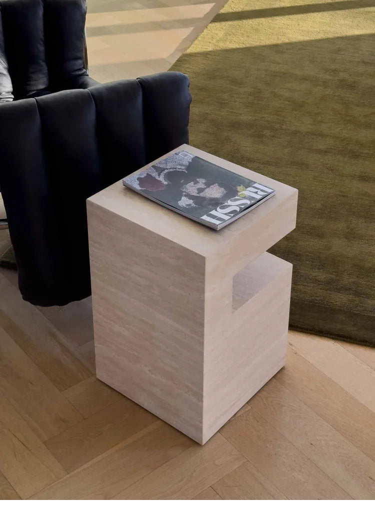 37x37x50CM Rosso Levanto Travertine Vintage Marble Side Table Nighstand Handmade Solid Natural Stone Coffee Table Desk