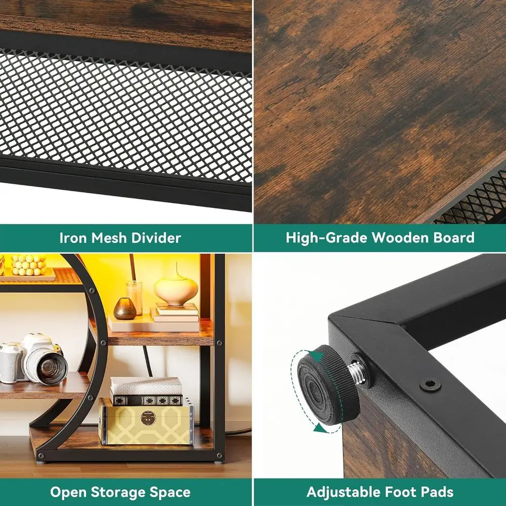 65-70 Inch TV Stand with Mount, Living Room LED TV Stands with Power Outlets, Entertainment Center, Wood TV Console Table, Rusti