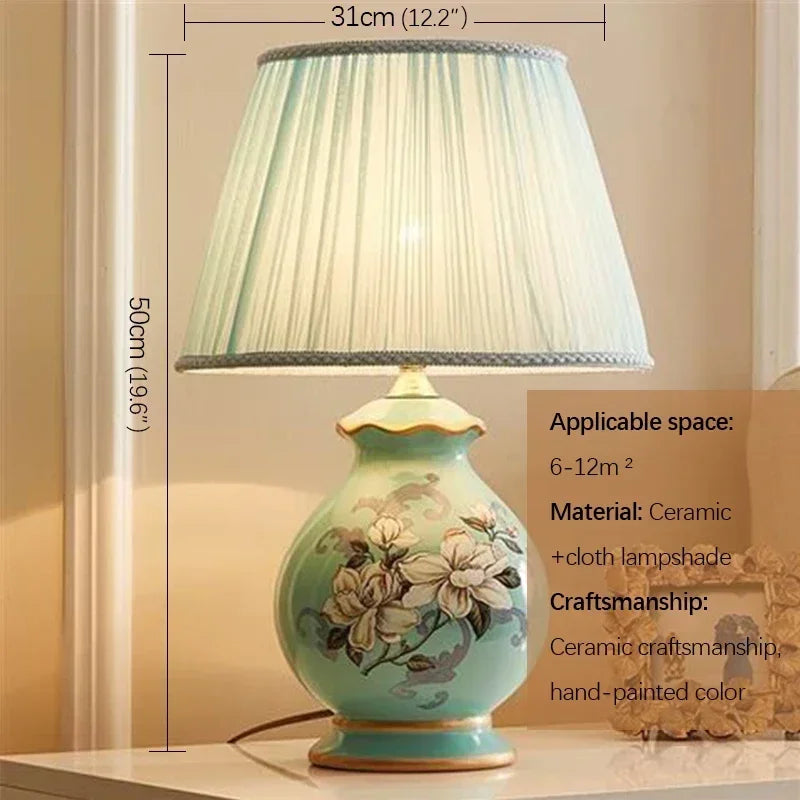 Ceramic Table Lamp LED Luxury Modern Creative Flower Pattern Desk Lights For Home Living Room Bedroom Bedside