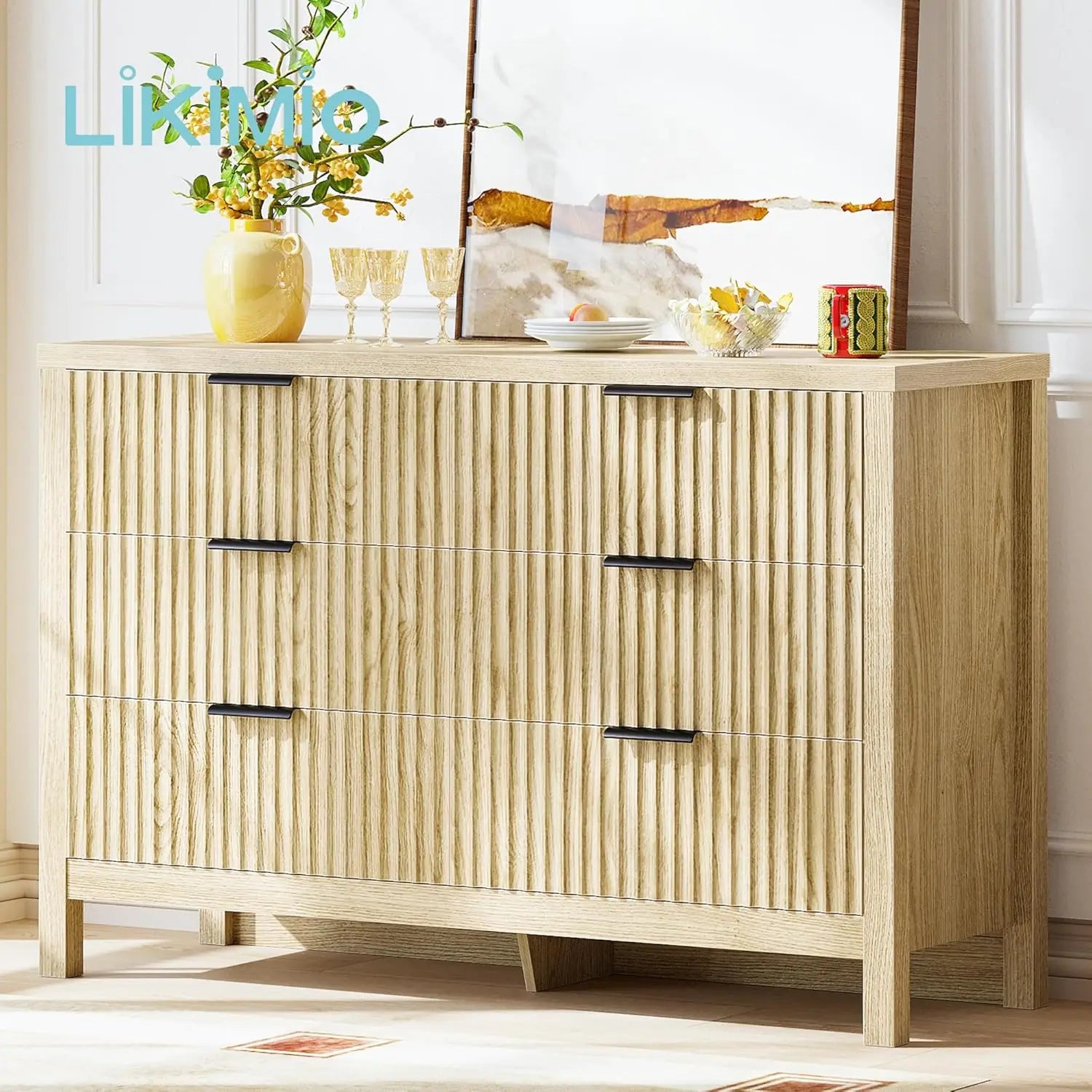 Fluted 6 Drawers Dresser for Bedroom, 47" Wide Modern Chest of Drawers Closet Dressers, Wooden Dresser Storage