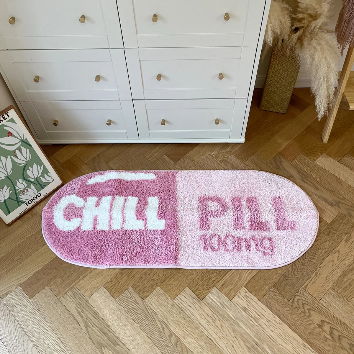 LAKEA Chill Pill Custom Rug Oval Tufted Rug Bath Mat Door Floor Mat Pink Home Decor Carpet Camping Mat Waterproof  Anti-Slip