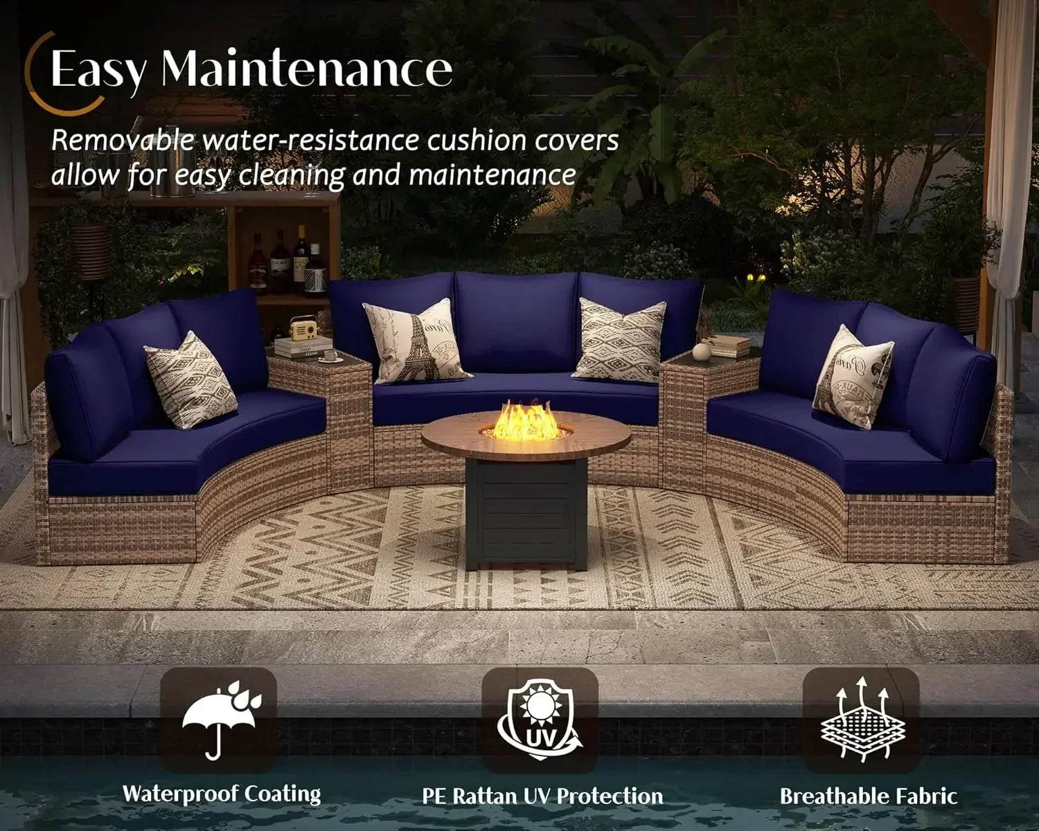 Patio Conversation Set, 11 Piece Half-Moon Sectional Round Patio Furniture Set, with Large Storage Wedge Table Wicker