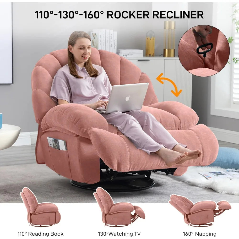 Swivel Recliner Rocker Chair – Shell-Shaped Upholstered Lounge with Storage