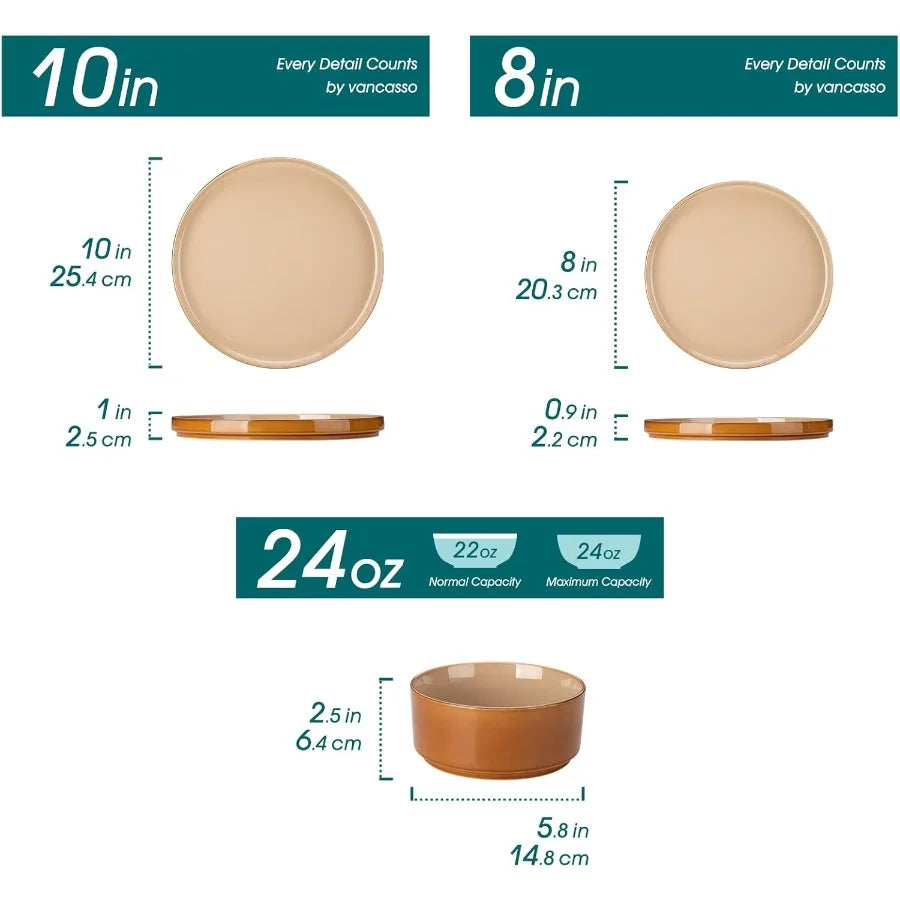 Ceramic Plates and Bowls Sets, 18 Pieces Brown Dinnerware Sets for Kitchen, Reactive Glaze Dishes Set for 6, Dishwasher and Micr