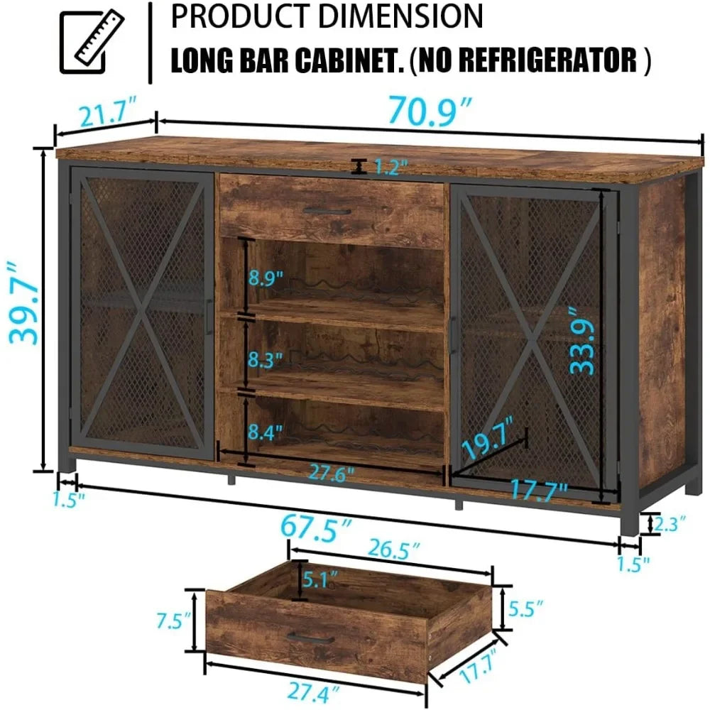 Farmhouse Wood & Metal Wine Cabinet – Large Bar Cabinet with Refrigerated Space