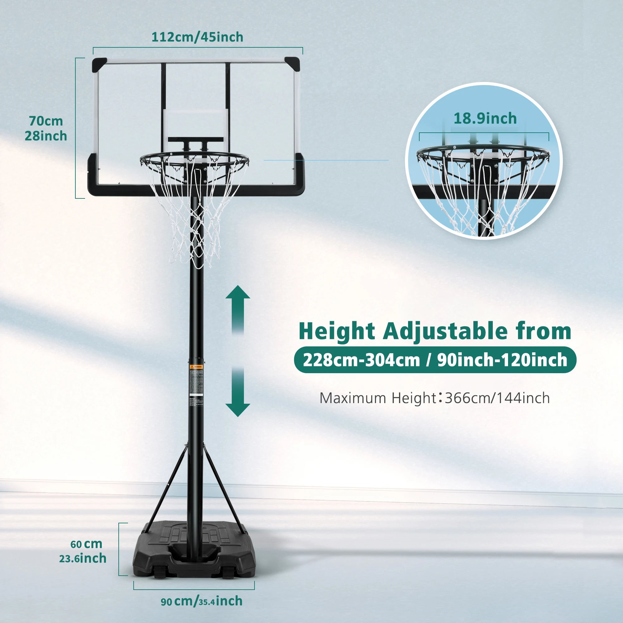 Portable Basketball Hoop System – 44″ Backboard Height Adjustable Indoor & Outdoor
