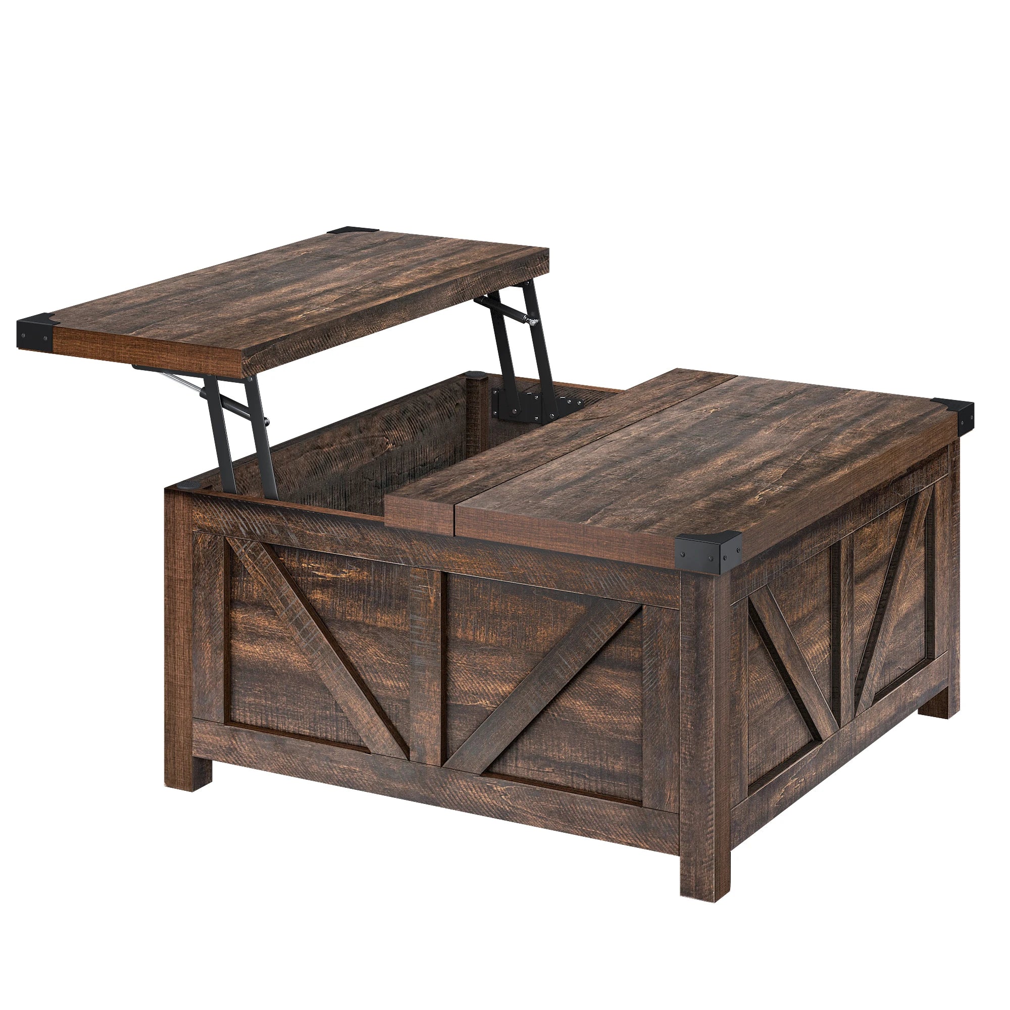 Lift-Top Coffee Table with Storage – 35.6”/40” Square Farmhouse Coffee Table