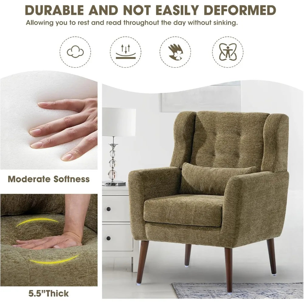 Chenille Accent Chairs – Set of 2 Modern Lounge Armchairs