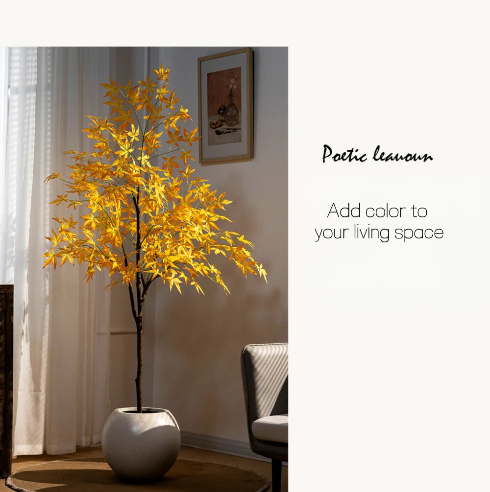 Artificial Maple Tree Red Maple Fake Tree Large Indoor Potted Plant Home Living Room Window Display Decoration Floor Greenery