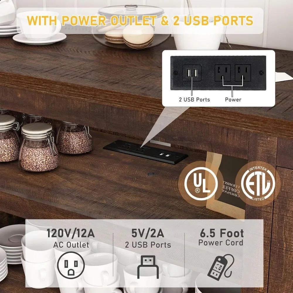 66 Inch Farmhouse TV Stand with Power Outlets for 75 Inch TVs 33 Tall Entertainment Center with Storage Cabinets Adjustable Shel