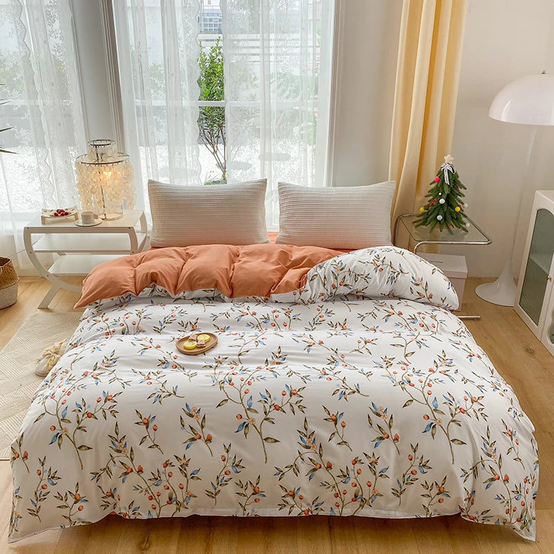 1Pc Ins Style Aloe Vera Cotton Quilt Cover Set Pillowcase Suitable for Bedroom Apartment, Suitable for All Seasons, Skin-Friendly and Comfortable 150/180/200cm(1Pc Quilt Cover + 2Pc Pillowcase)