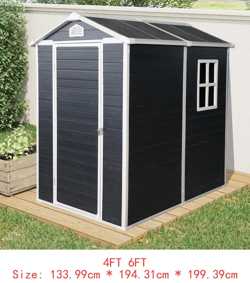 4ft x 6ft Outdoor Plastic Storage Shed with Floor, Black, Weather-Resistant, Durable Garden Storage Solution