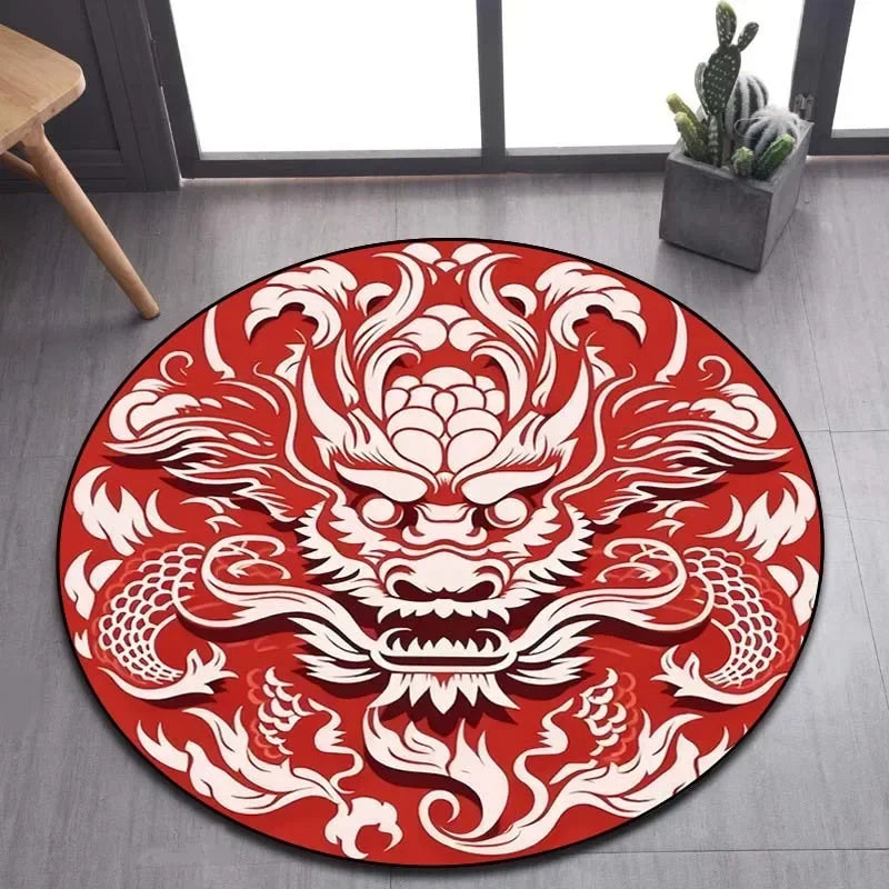 Cartoon 3D dragon pattern round carpet, suitable for living room bedroom sofa game room decoration carpet, non-slip floor mat