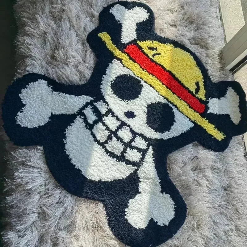 Cartoon Anime Pirate Skull Tufted Rug – Fluffy Plush Irregular Lounge & Bathroom Floor Mat