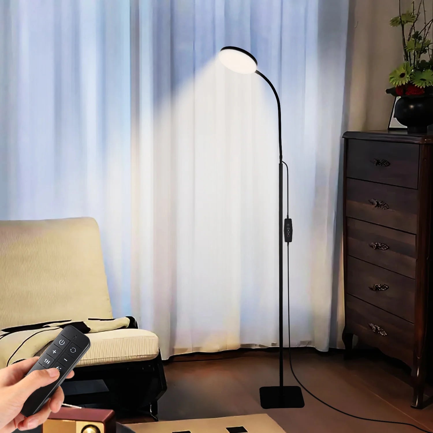 Circular LED floor lamp with 3 color temperatures 5 brightness adjustment levels suitable for living rooms bedrooms offices