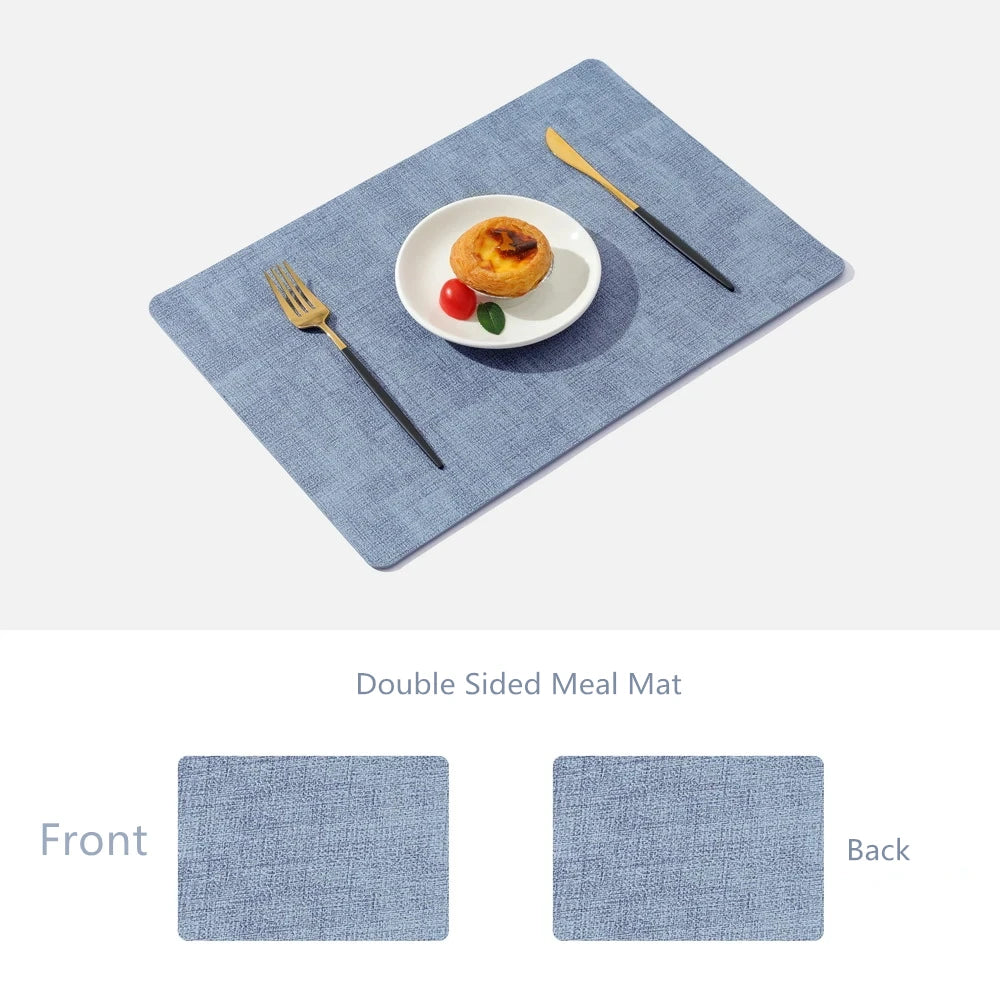 Dual-Sided PU Canvas Texture Placemat,Waterproof Heatproof 43x30cm Non-Slip Dining Table Mat,Washable for Home and Hotel Use