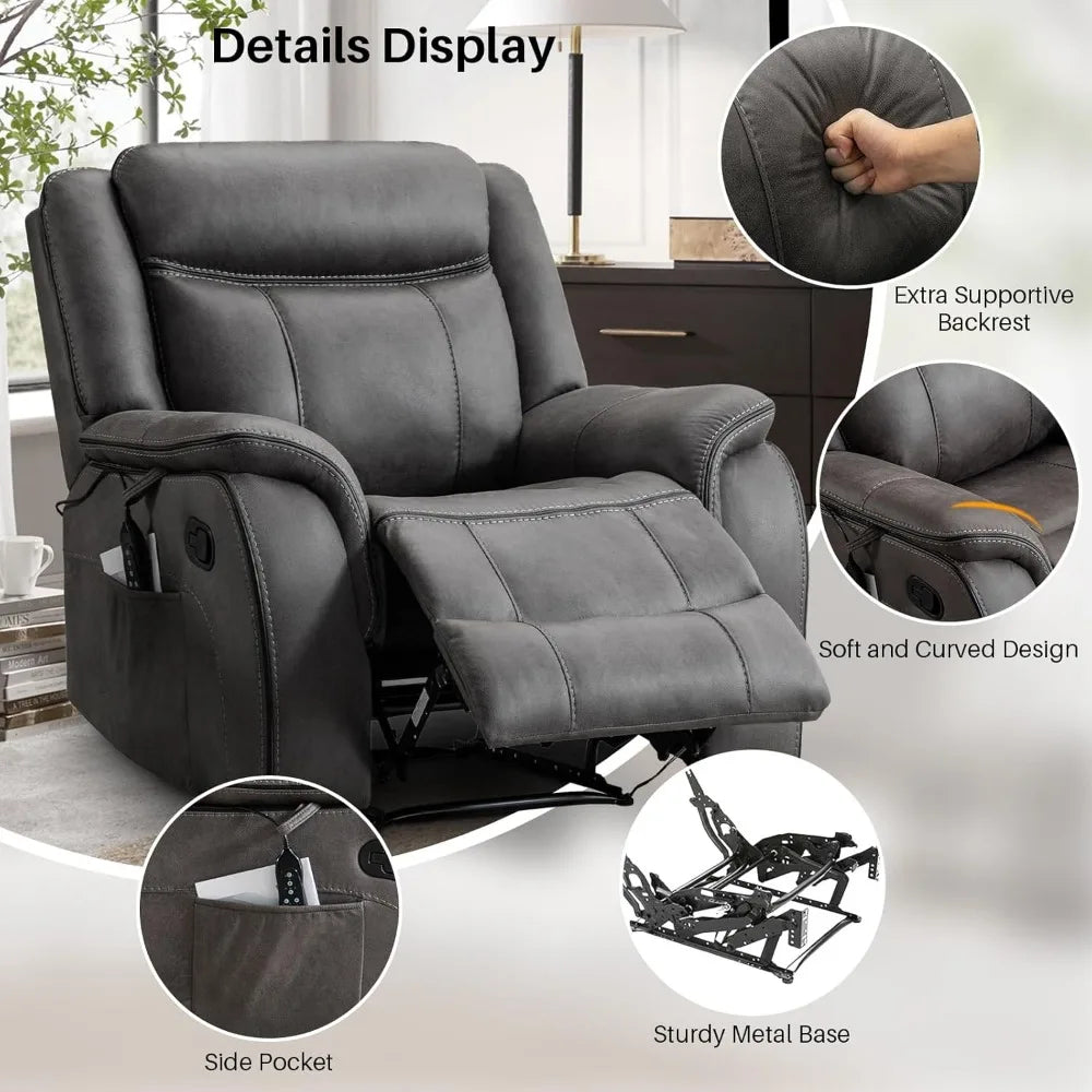 Massage Recliner Chair with Heated, Faux Leather Recliner Chairs for Adults, 39" Wide Manual Reclining Ergonomic Lounge Chair fo