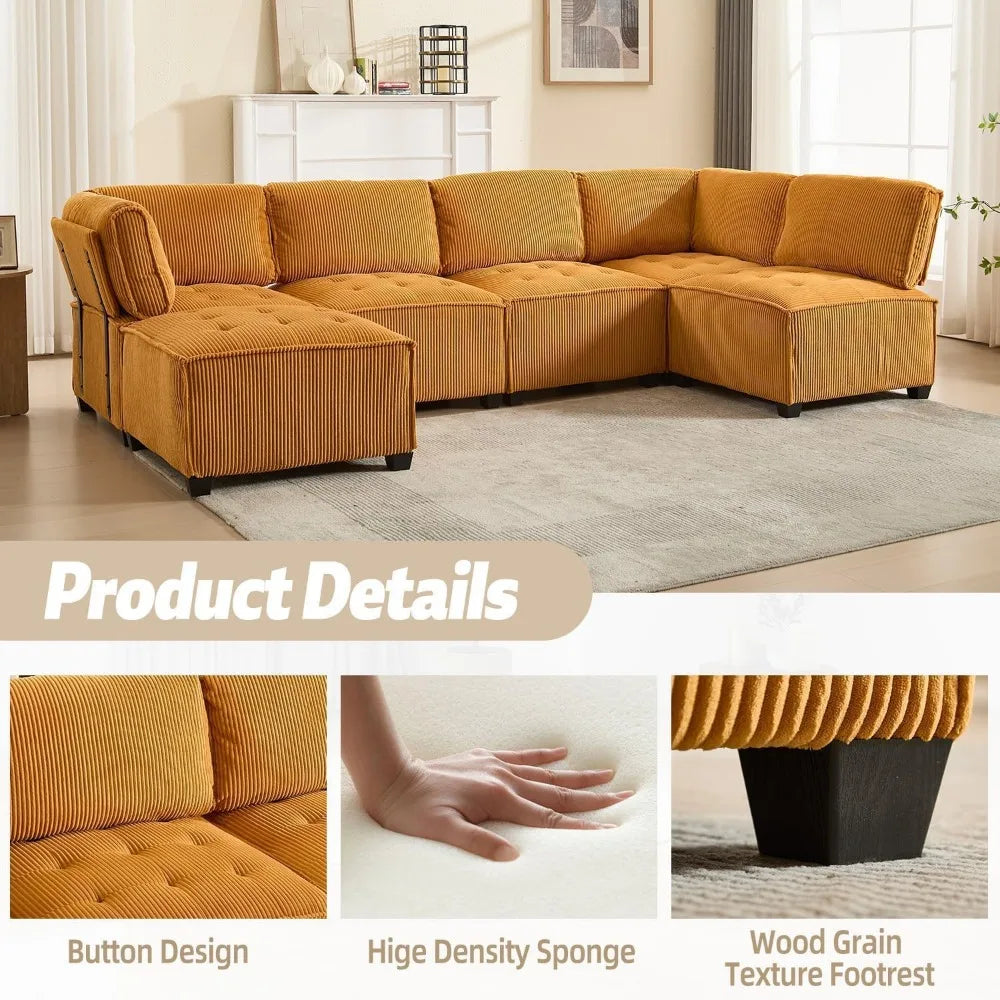 Oversized U-Shaped Sectional Sofa with Reversible Chaise, 6-Seat Comfortable Modular Couch for Relaxation and Versatility