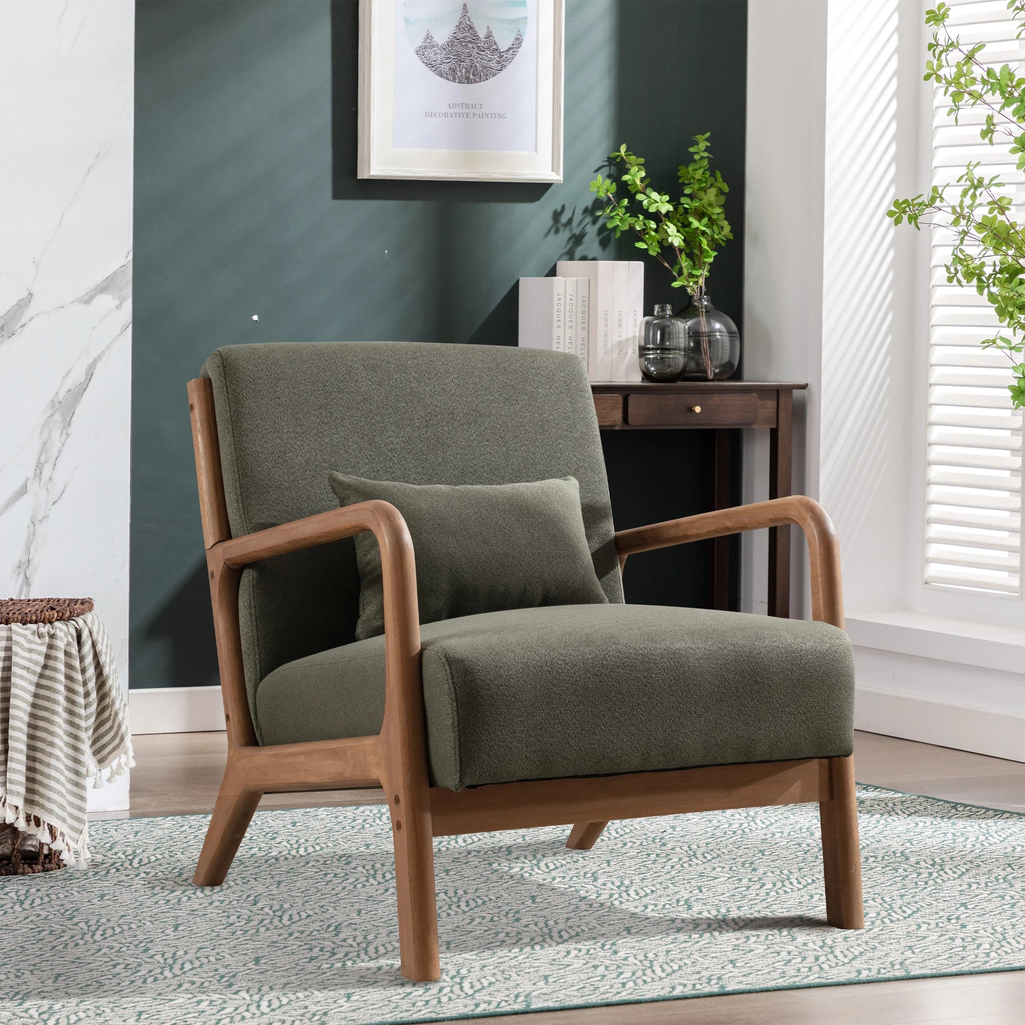 Solid Wood Living Room Chair – 105° Backrest with Pillow