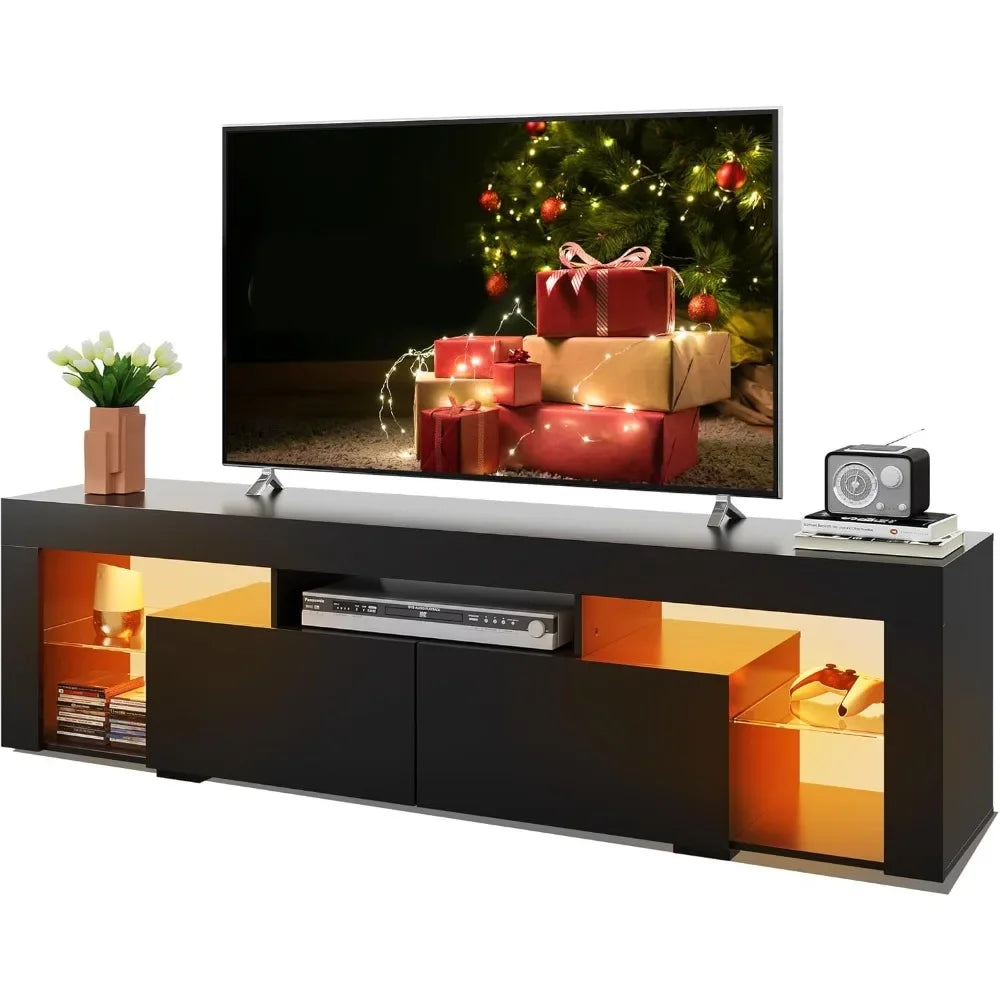 63 Inch TVs Stand, LED Entertainment Center for 60 To 70 Inch TV, Modern TV Console with 2 Drawers, TVs Stands