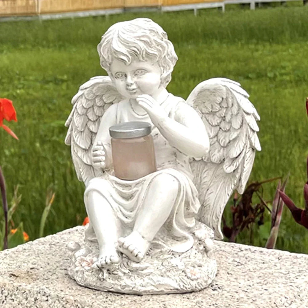 Resin 3D Angel Statue Artwork Garden Ornament Solar Lamp Decorative Angel Sculptures Christmas Gifts Home Decor for Outdoor Yard