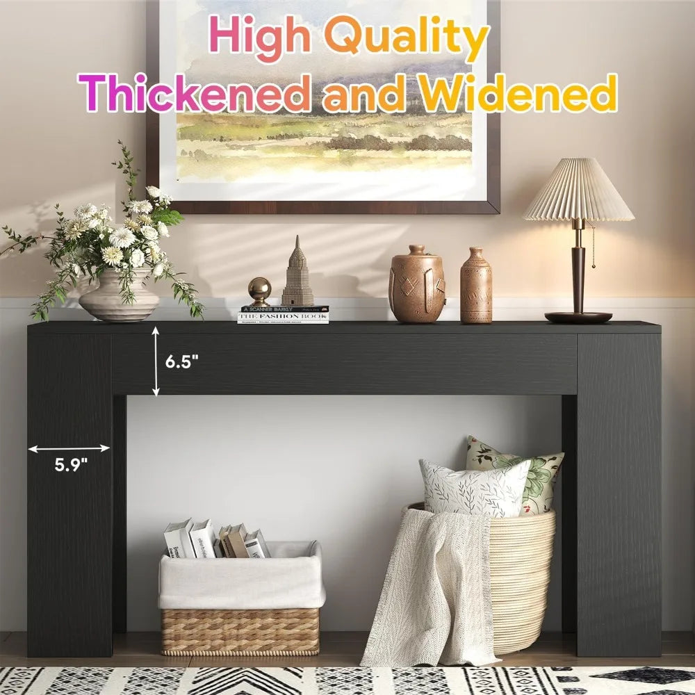 Wooden LED-lit 63 Console Table for Farmhouse Style, Ideal Behind Sofa Entryway Hallway Decor