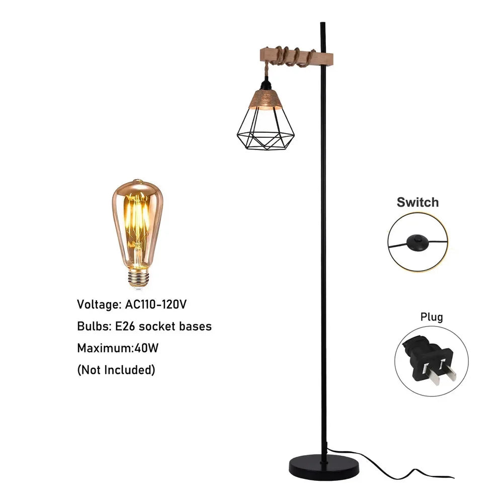 Bymaocar 110V Retro Smart Floor Lamp Durable Tall Standing Lamp Adjustable Height with Rattan Lampshade & Extended Power Cord