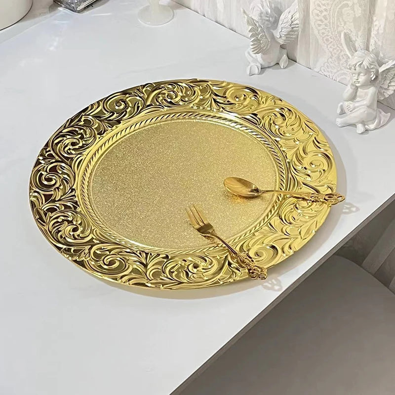 Vintage European Style Charger Plate – Decorative Plastic Dinner & Serving Tray