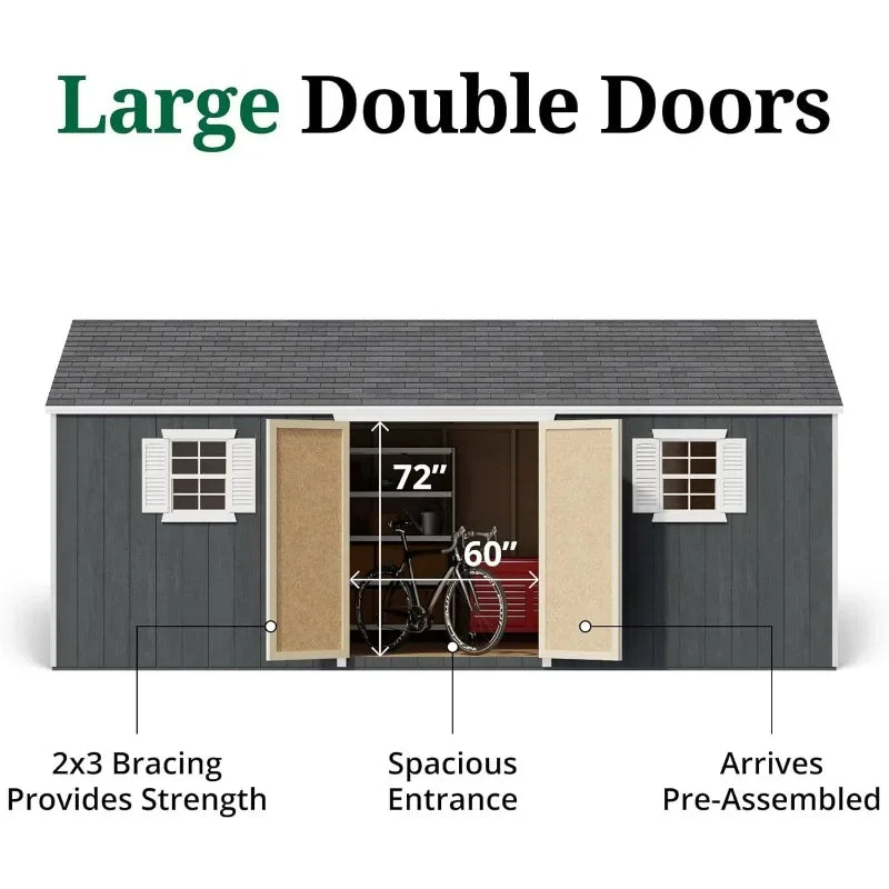 12x20 Outdoor Wooden Workshop Shed with Floor and Openable Windows, DIY Precut Storage Kit
