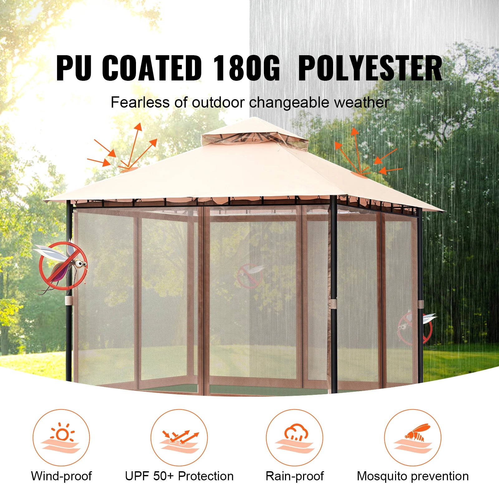 11x11ft/10x10ft/10x13ft Portable Gazebo PU Coated 250D Garden Market Waterproof Collapsible Canopy Tent for Outdoor