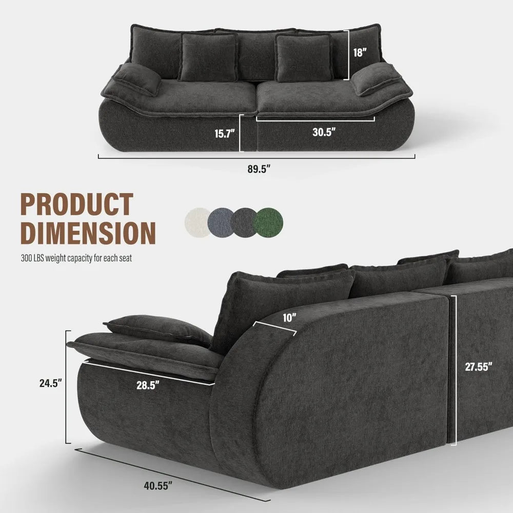 Sofa Couches 2-Seater Modular Sectional Sofa, 89''Comfy Loveseat with Throw, Deep Seat Small Sofa for Small Space