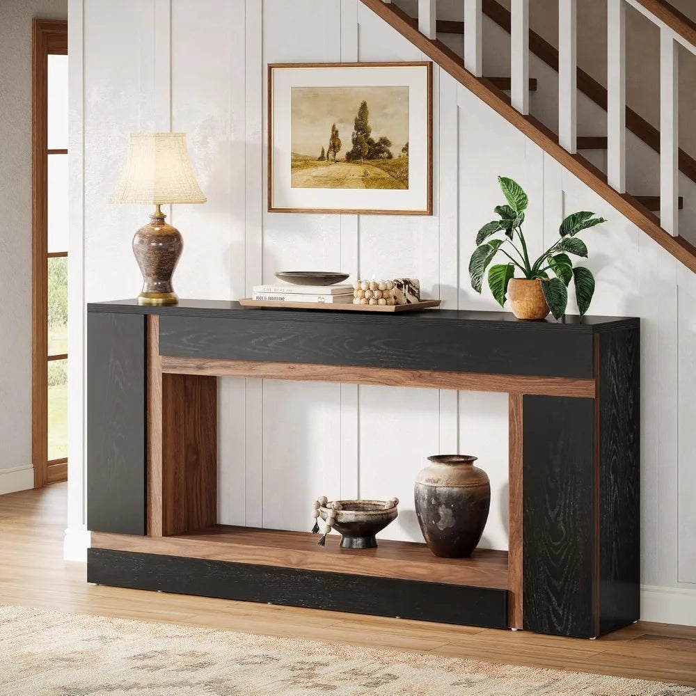 Tribesigns 63-Inch Long Console Table for Entryway, 2-Tier Narrow Wooden Rectangular Sofa Table Behind Couch for Hallway, Entran