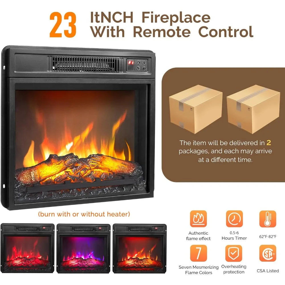 Fireplace TV Stand with Sliding Mirrored Door for TVs up to 70", Entertainment Center with Storage Cabinet and Shelves, Media C