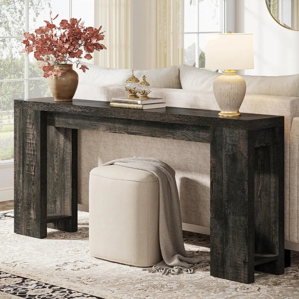 Extra Long Farmhouse Wood Console Table Sofa Table for Living Room Narrow Entryway Accent Table behind Couch