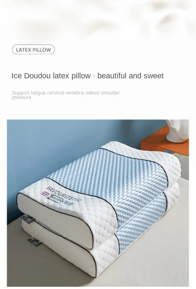 Ice coolingTechnology Thai Natural Latex Pillow Slow Rebound Health Care Memory Foam Pillow Orthopedic Pillow Neck Protector 1PC