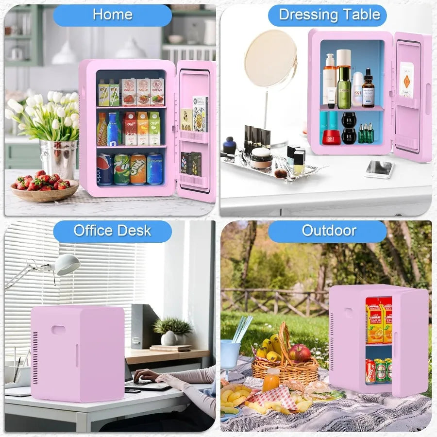 22L Mini Fridge for Bedroom 30 Cans Portable Cooler Warmer Compact Refrigerators with AC/DC Power for Skin Care Beverage Cosmet