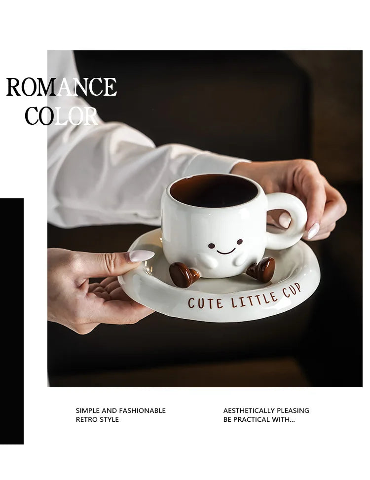 Cartoon Ceramic Coffee Cup & Saucer Set – Gift Boxed Milk & Coffee Cup